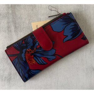 Patricia Nash Nazari Leather Grecian Rose Continental Bi Fold Wallet Red Blue